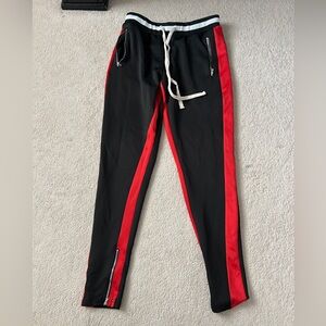 Black and Red Track Pants with Zipper Pockets